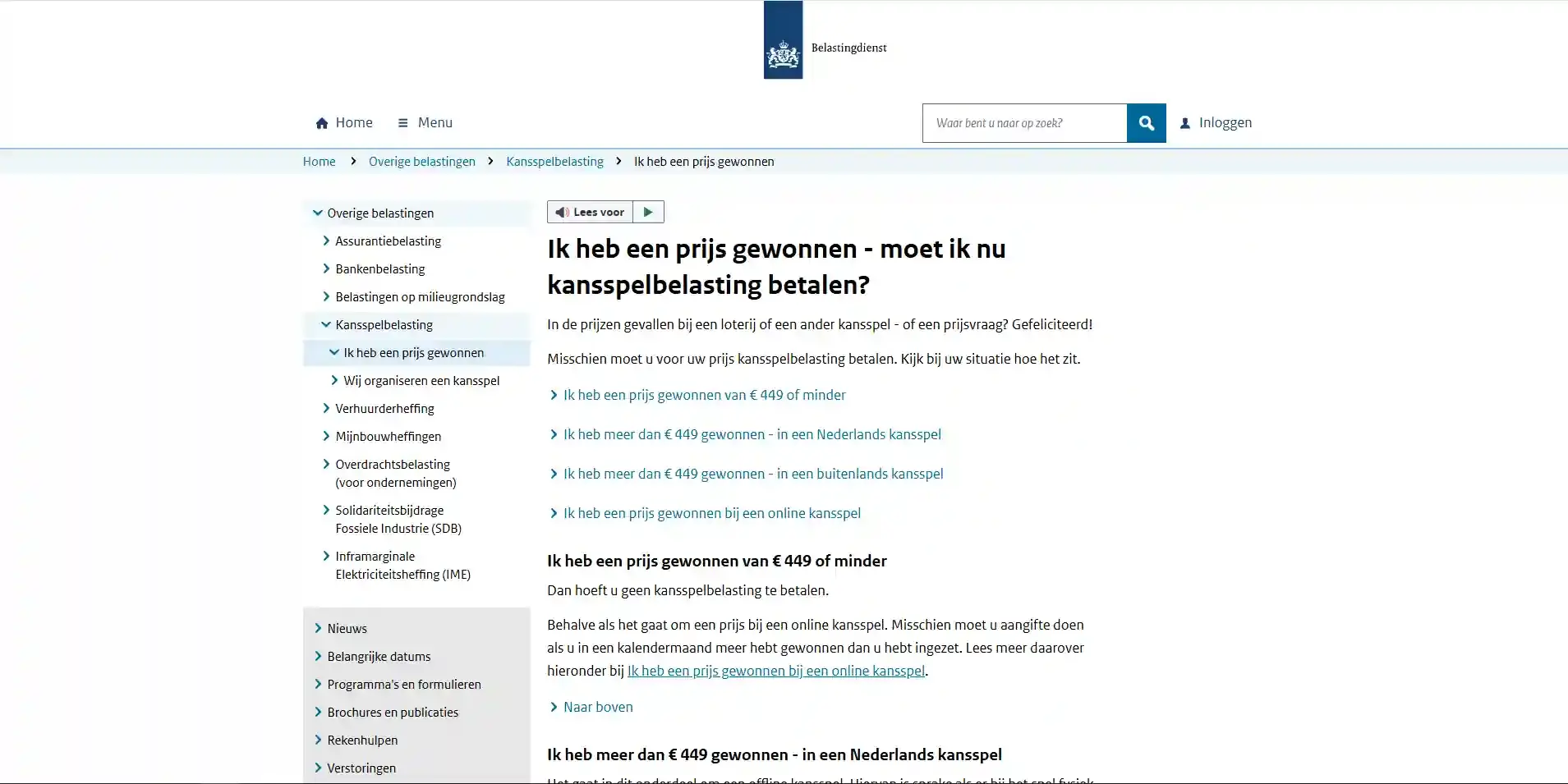 Weergave van de Belastingdienst met de regel voor online kansspelen zonder Nederlandse vergunning en het tarief vanaf januari 2026
